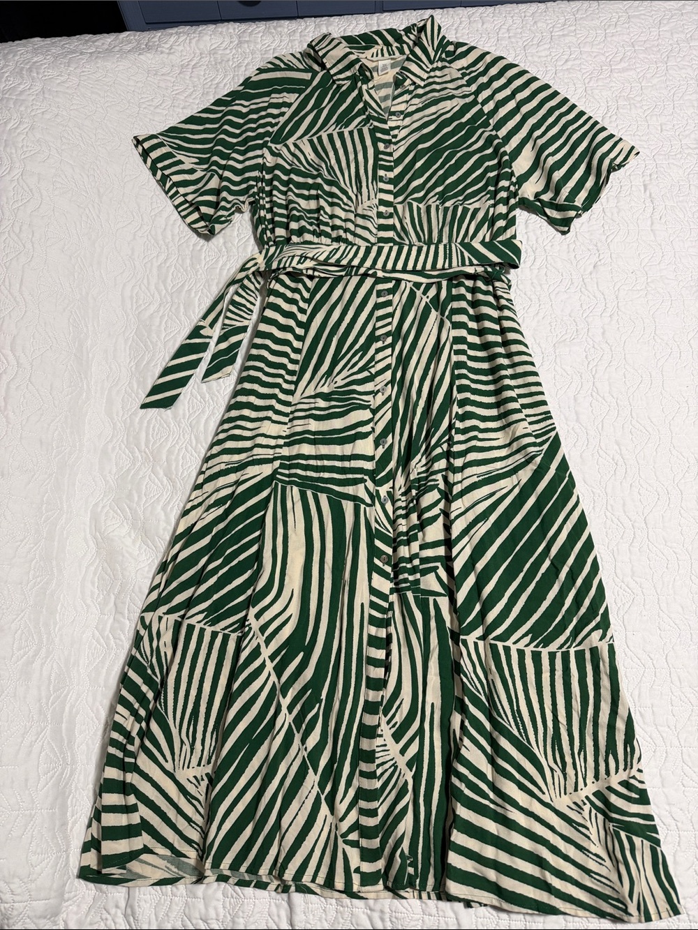 H&M Green and Cream Striped Maxi Shirt Dress